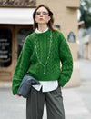 Emerald Wool Cable-Knit Oversized Sweater