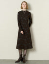 Chocolate Sequin Floral Long-Sleeve Midi Dress