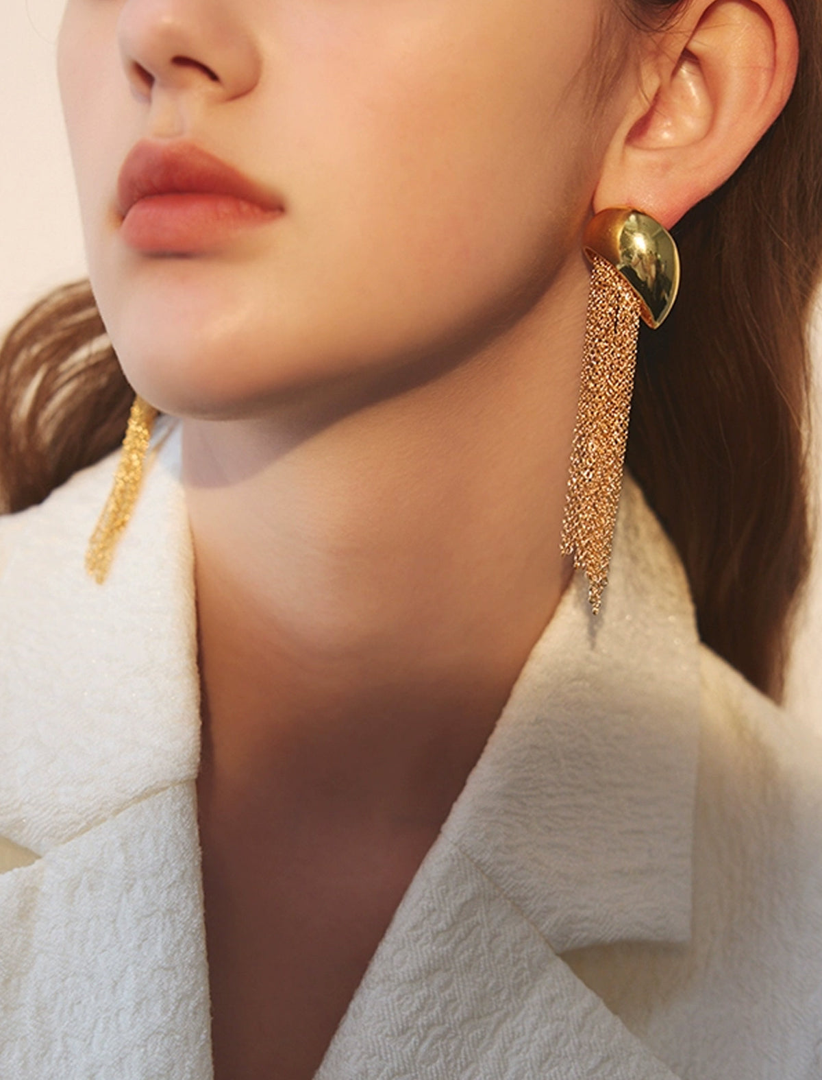 Curved Chain Fringe Drop Earrings