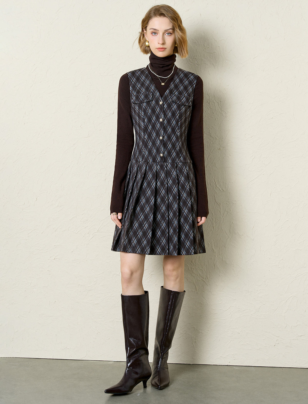 Plaid Sleeveless Button-Front Mini Dress