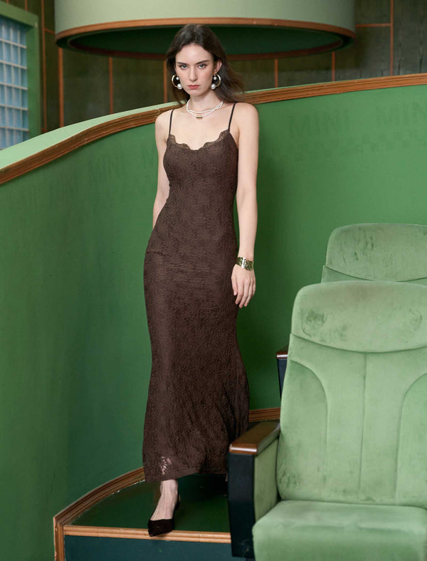 Lace Spaghetti Strap Mermaid Maxi Dress