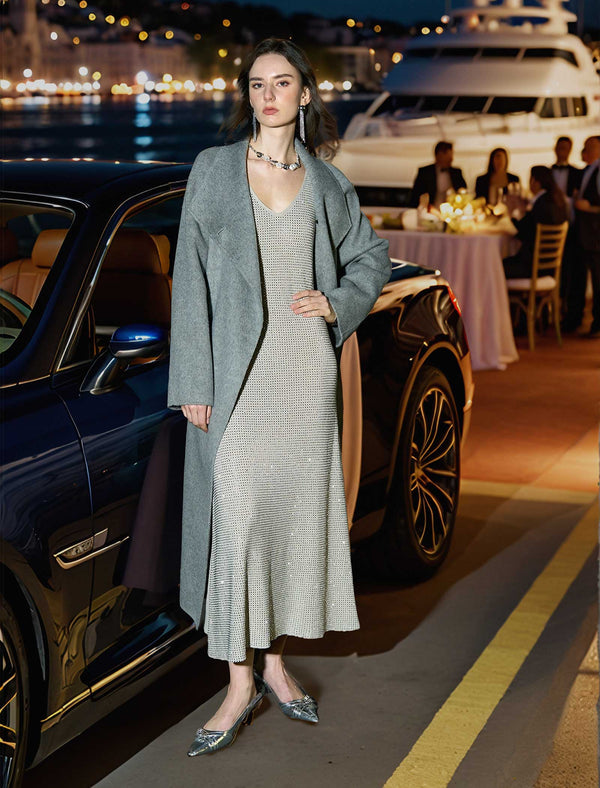 Sleeveless V-Neck Sequin Midi Dress