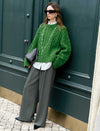 Emerald Wool Cable-Knit Oversized Sweater