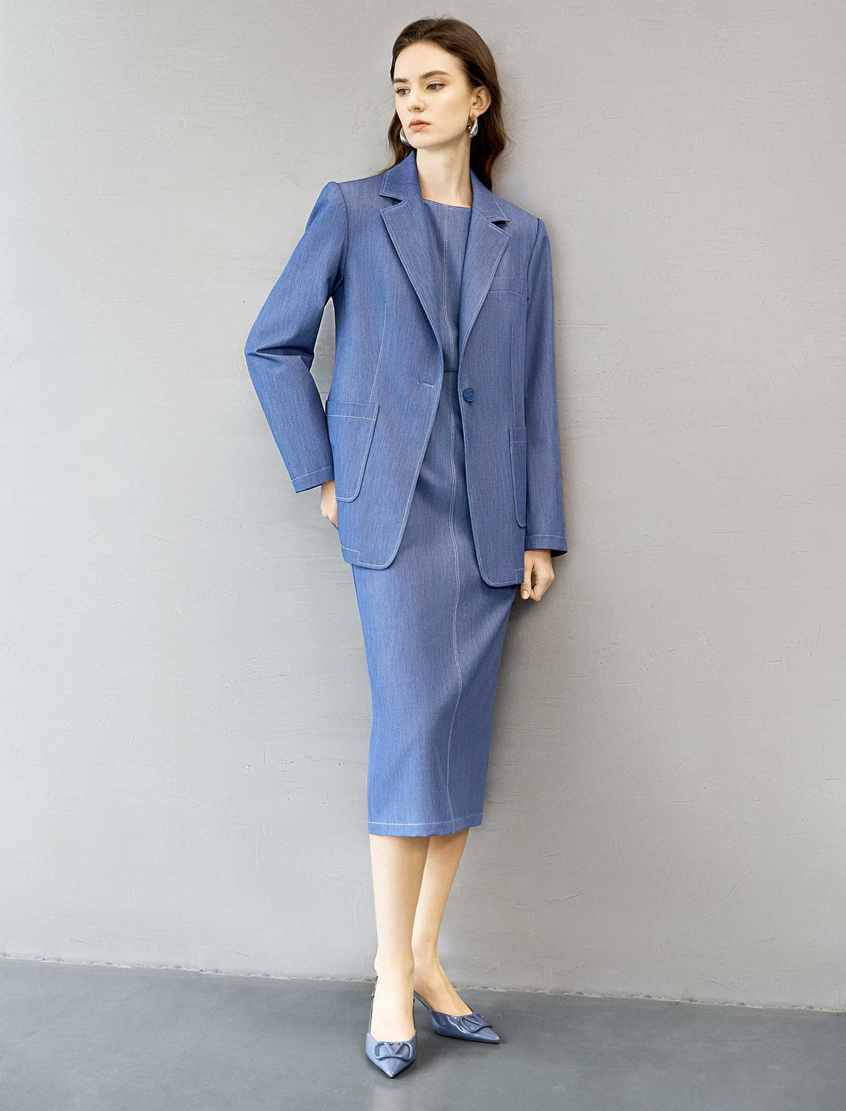 Light Blue Faux Denim Blazer