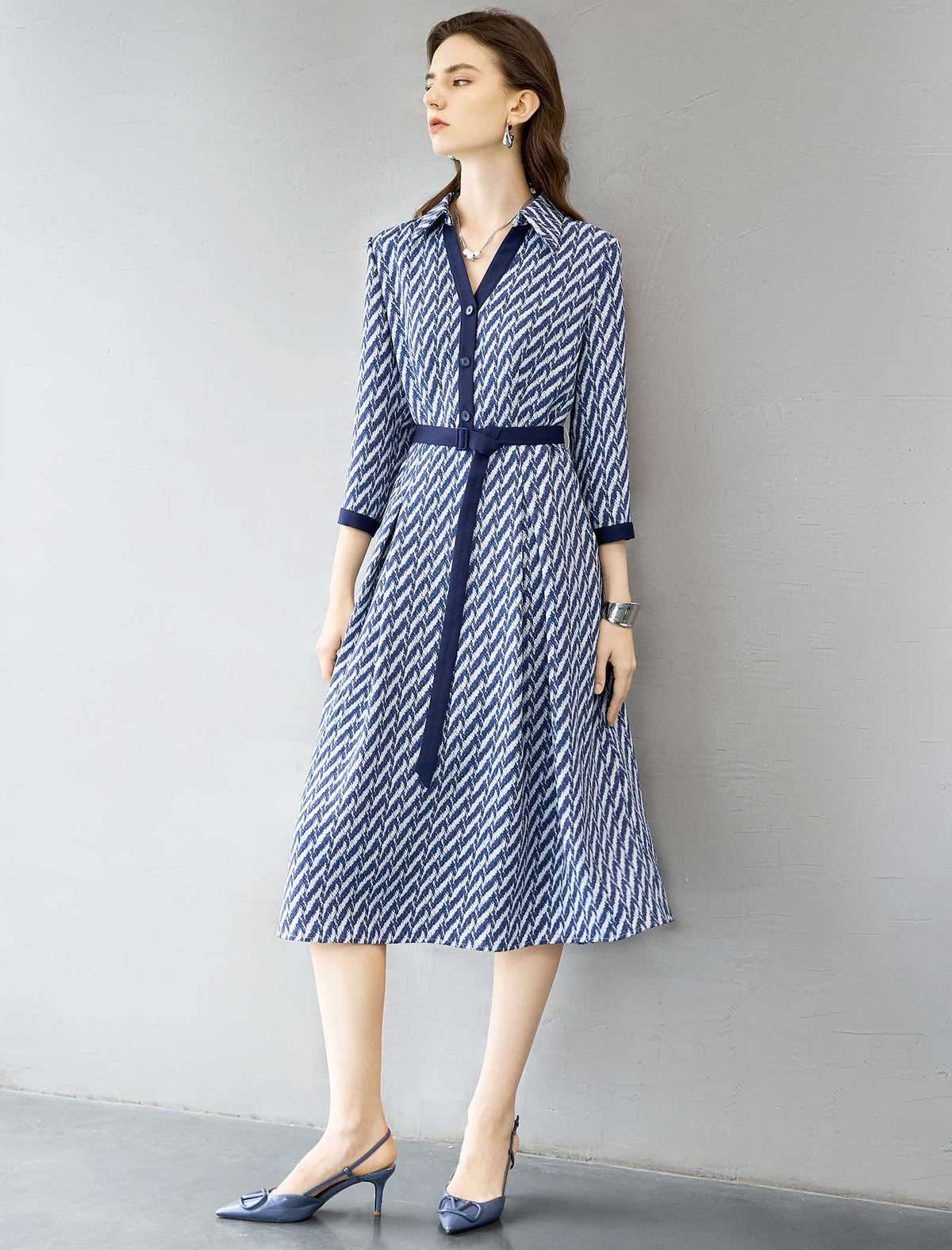Blue And White Chevron Shirt Dress