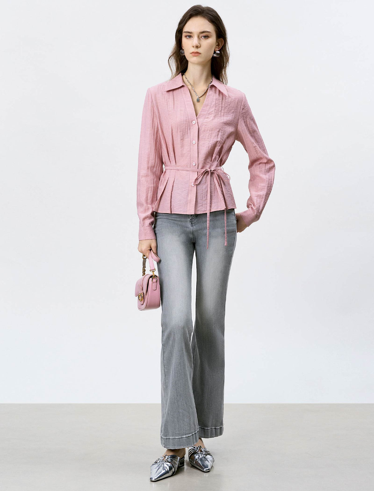 High-Waisted Grey Flare Jeans