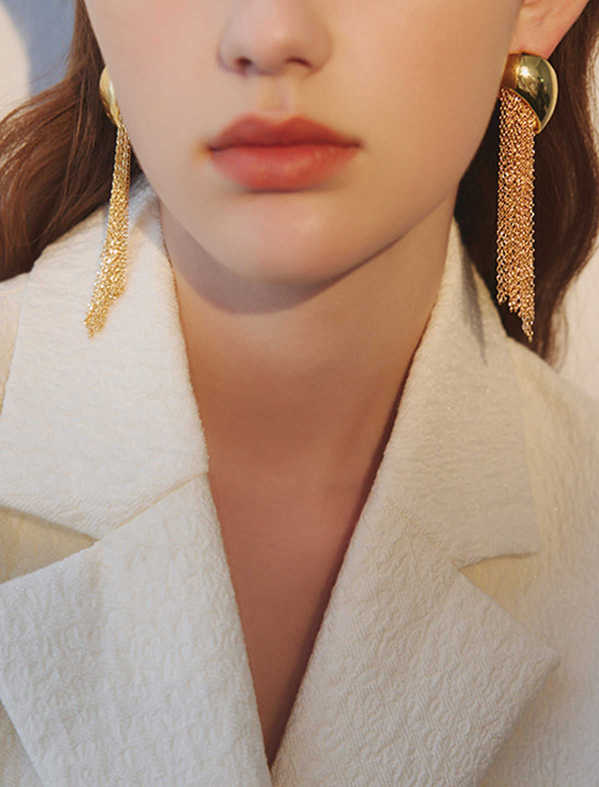 Curved Chain Fringe Drop Earrings