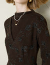 Chocolate Sequin Floral Long-Sleeve Midi Dress
