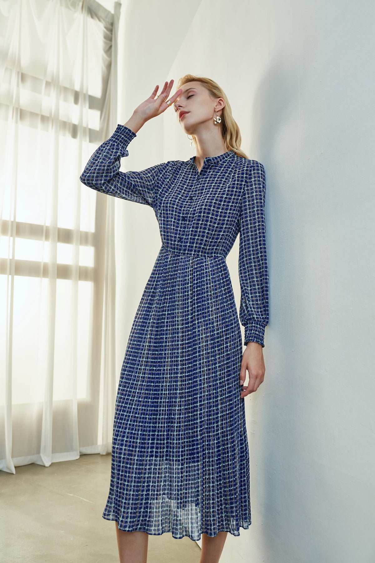Navy Multi-Color Plaid Midi Dress