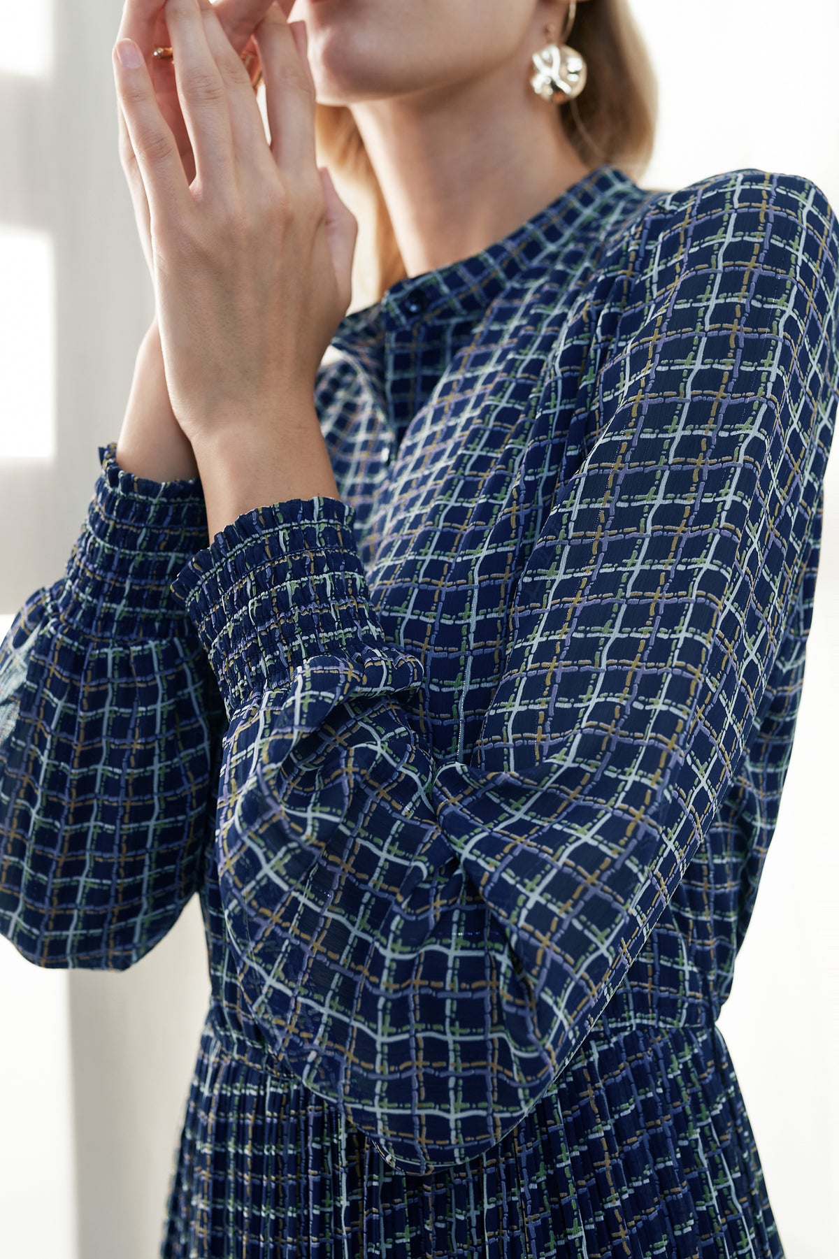 Navy Multi-Color Plaid Midi Dress
