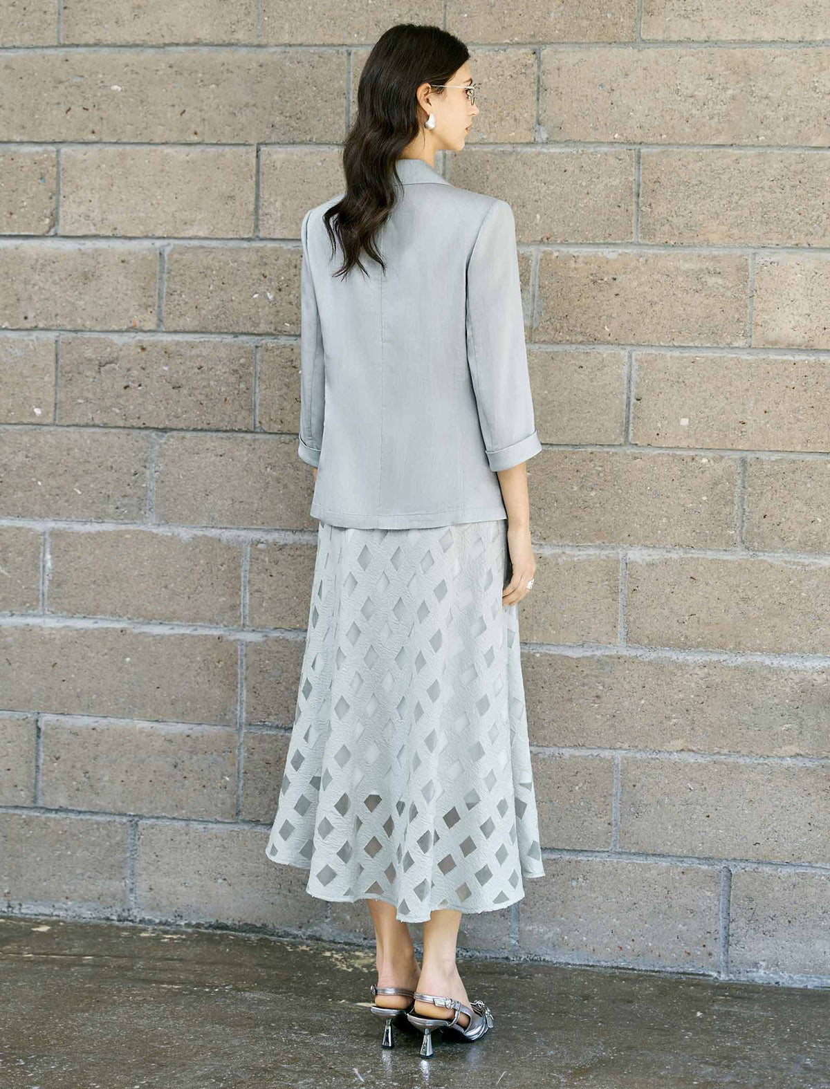 Light Grey Three-Quarter Sleeve Blazer