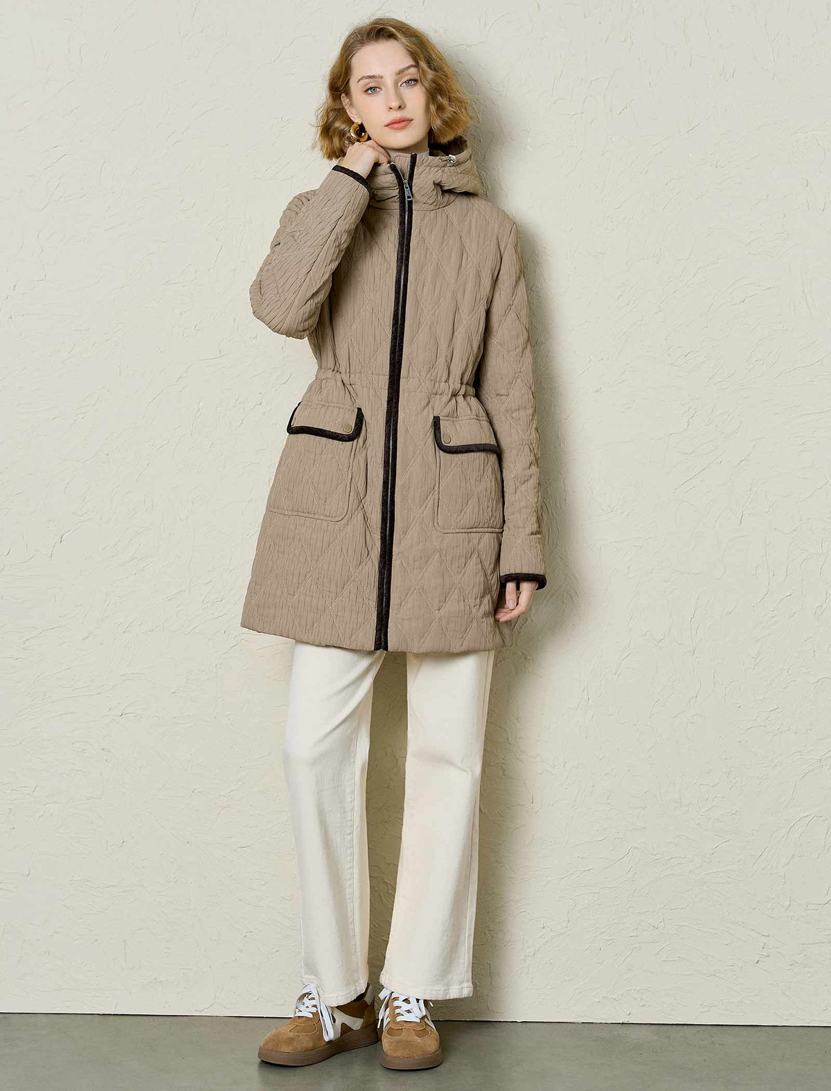 Hooded Drawstring Waist Quilted Padded Jacket