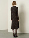 Chocolate Sequin Floral Long-Sleeve Midi Dress