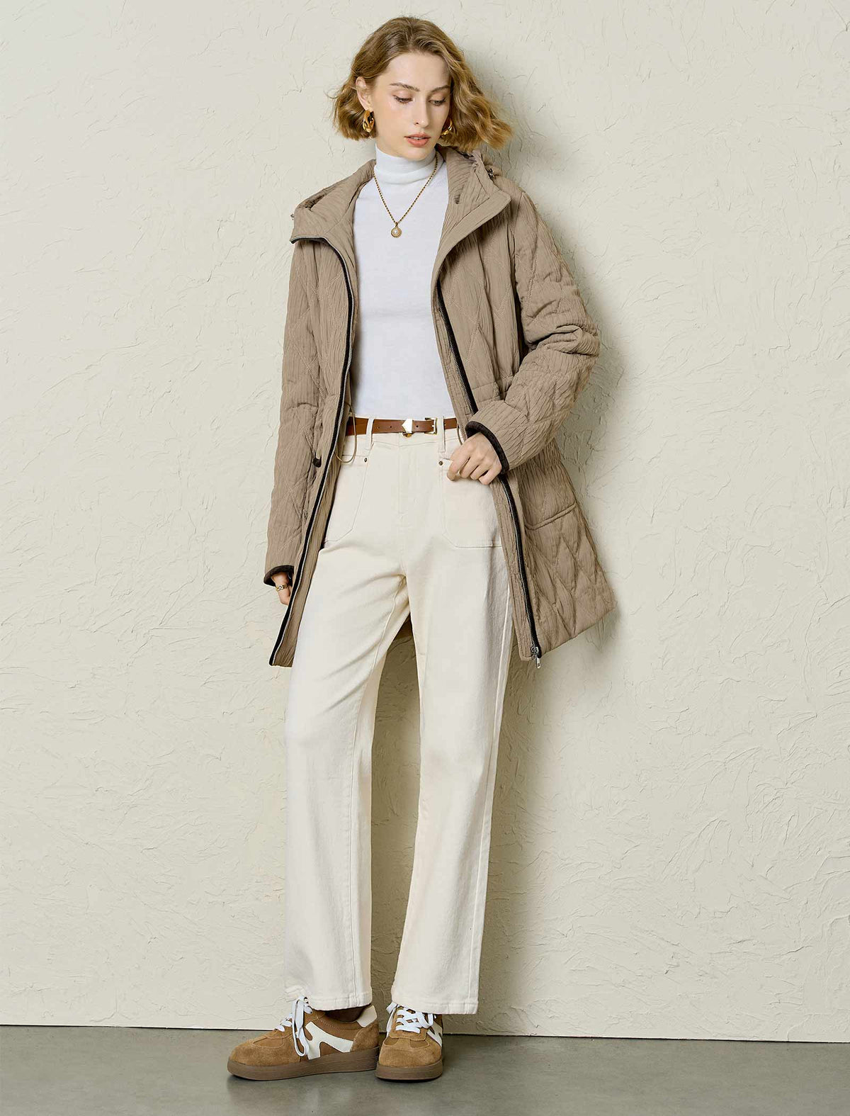Hooded Drawstring Waist Quilted Padded Jacket
