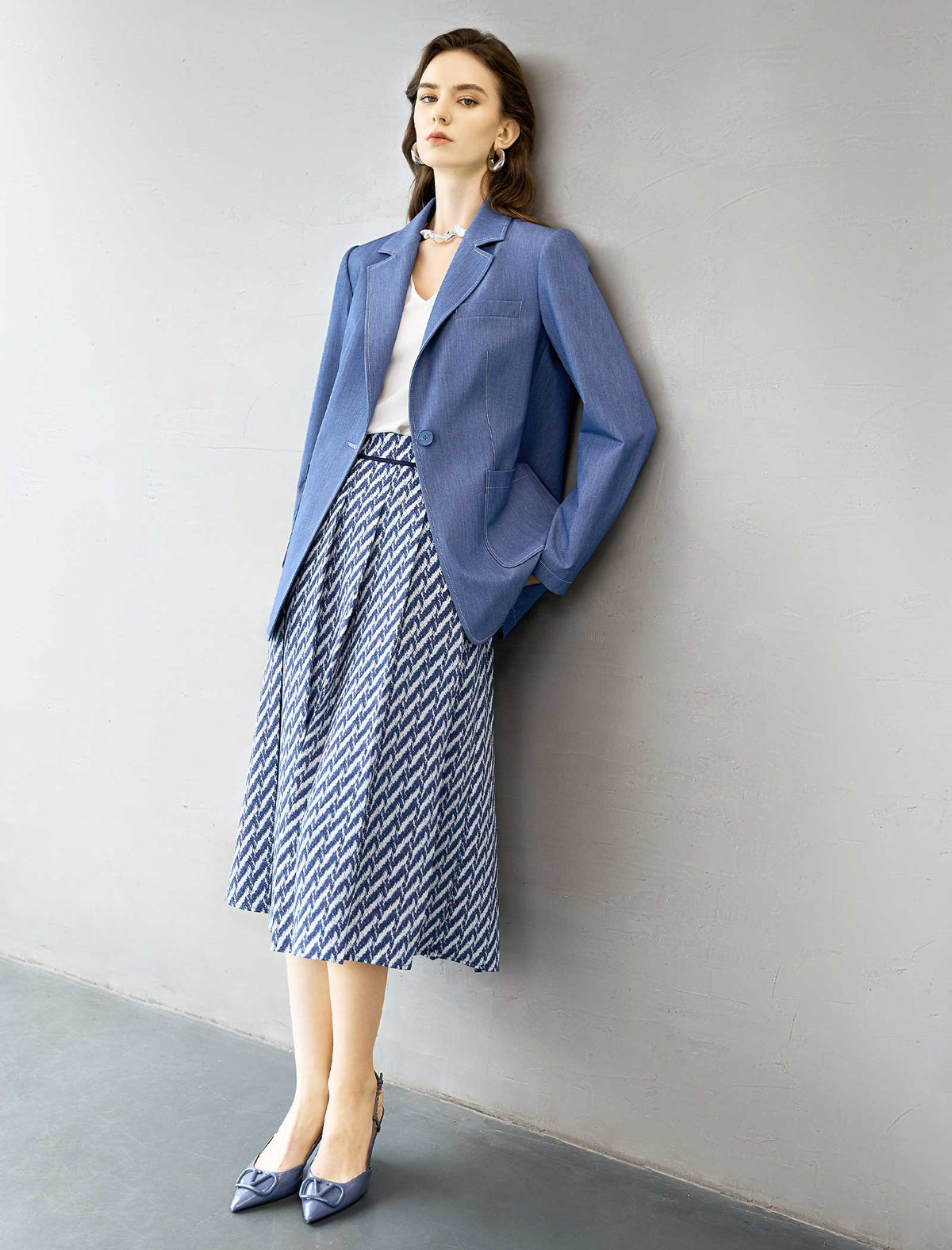 Light Blue Faux Denim Blazer