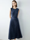 Floral Jacquard A-Line Sleeveless Midi Dress