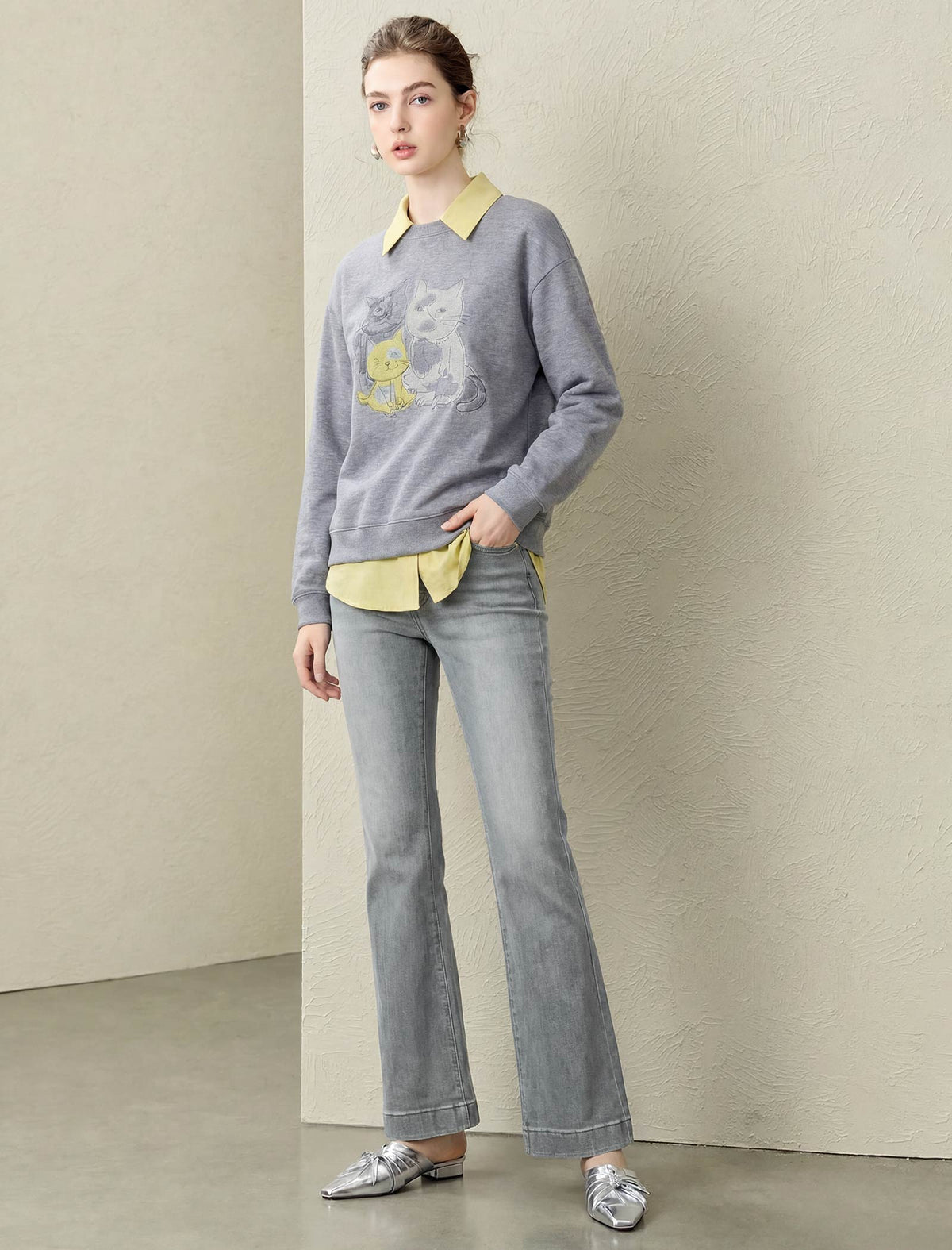 High-Waisted Grey Flare Jeans