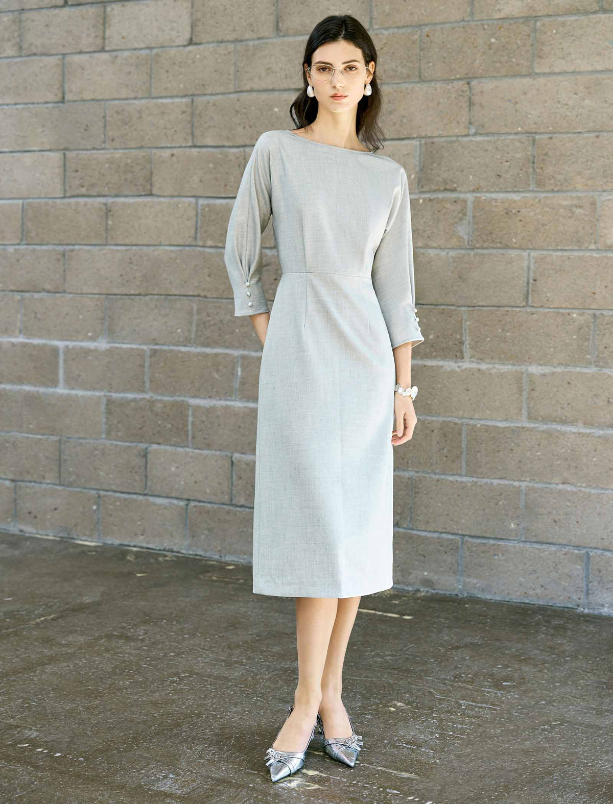 Boat Neck Midi Sheath Dress