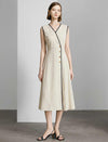 Contrast Trim Button-Front Midi Dress