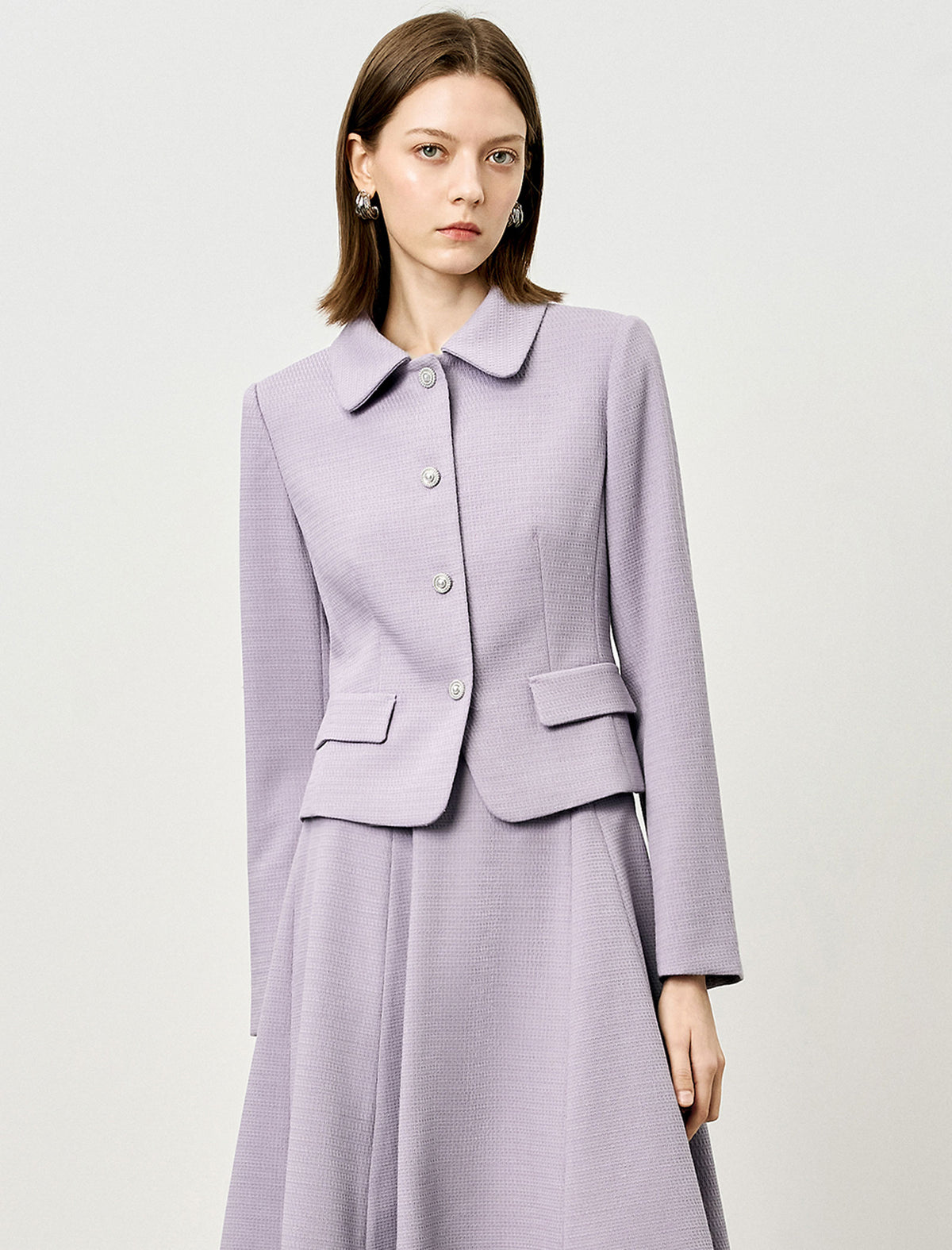 Single Breasted Collared Long Sleeve Jacket