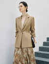Notched Lapel Drawstring Waist Long Sleeve Jacket