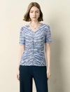 Striped Ruched Short‑Sleeve Top