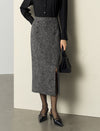 Textured Side-Slit H-Line Midi Skirt