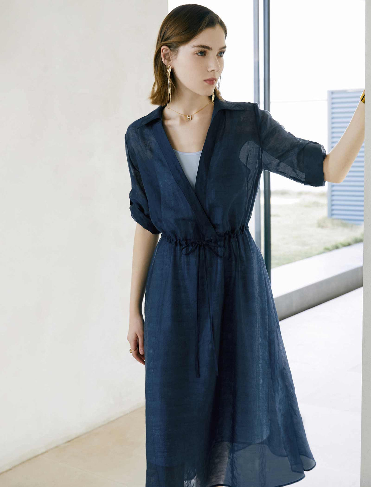 V-Neck Tencel Shirt Dress