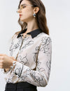 Abstract Line Art Contrast Collar Blouse