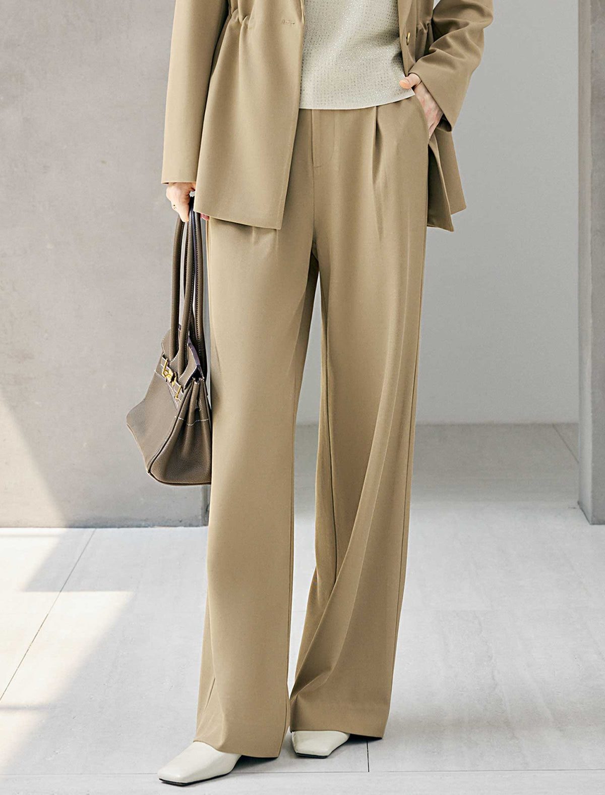 High Waist Pleated Wide Leg Dress Pants