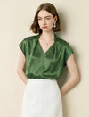 Acetate Satin V-Neck Cap Sleeve Blouse