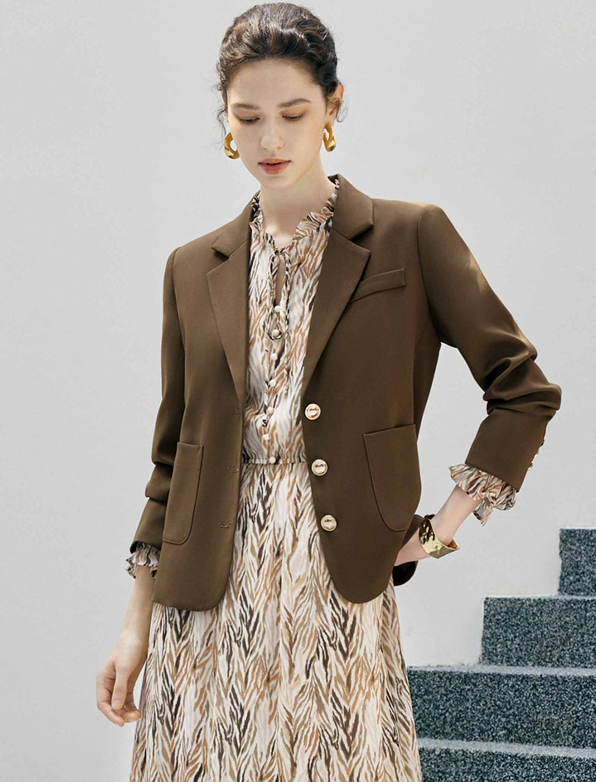 Double Breasted Notched Lapel Tailored Blazer