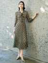 Houndstooth Print Pleated Midi Shirt Dress