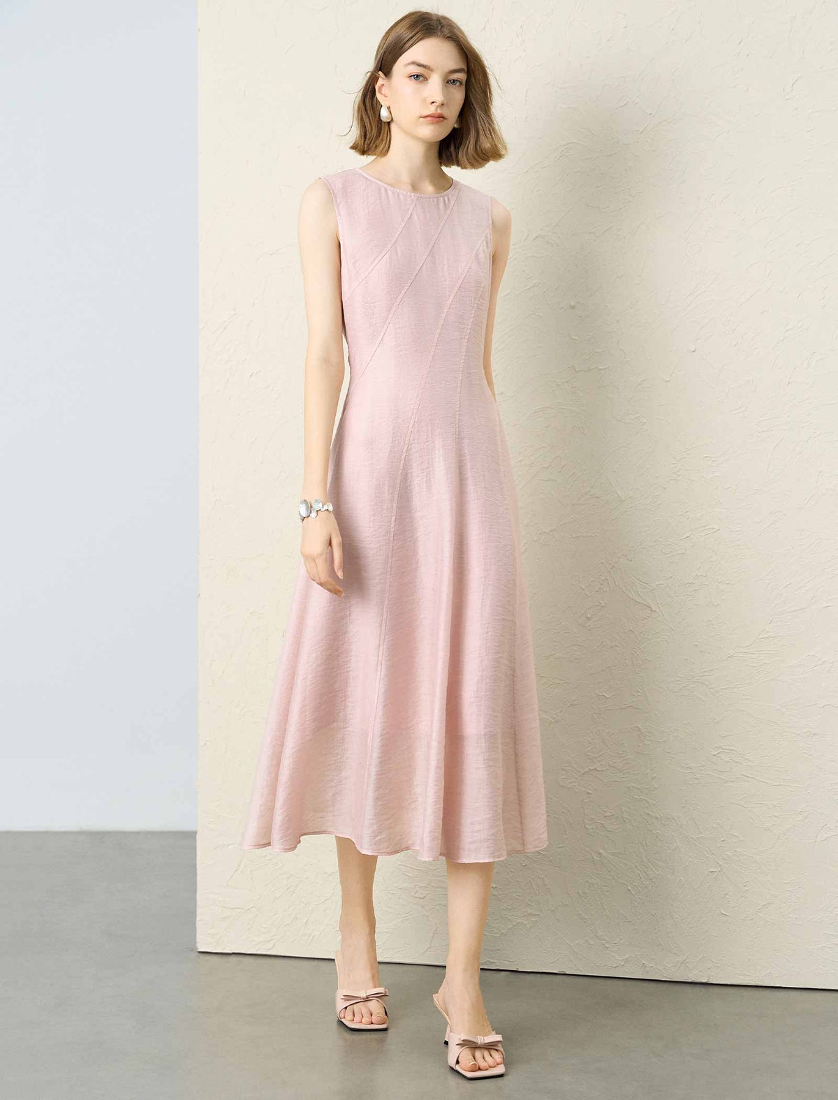 Tencel Linen Sleeveless A-Line Skater Midi Dress