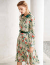 Floral Print Contrast Collar Shirt Dress