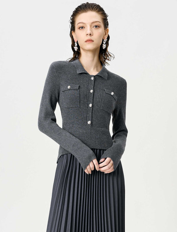 Wool-Blend Knit And Pleated Midi Dress