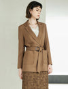Camel Belted Notched-Lapel Blazer