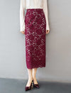 Burgundy Sequin Lace Maxi Pencil Skirt