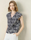 V-Neck Graphic Print Tencel Linen Relaxed Fit Top