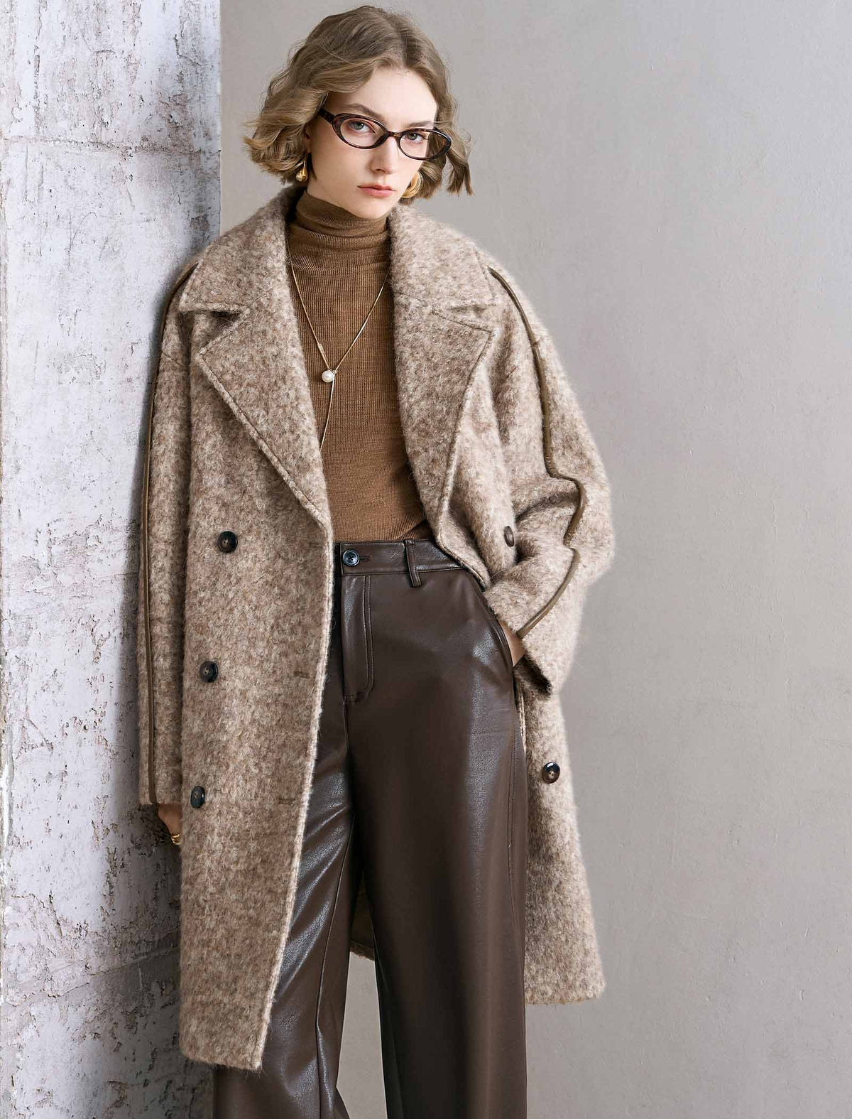 Tweed Wool-Blend Double-Breasted Coat