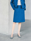 Cobalt blue wool blend straight cut midi skirt