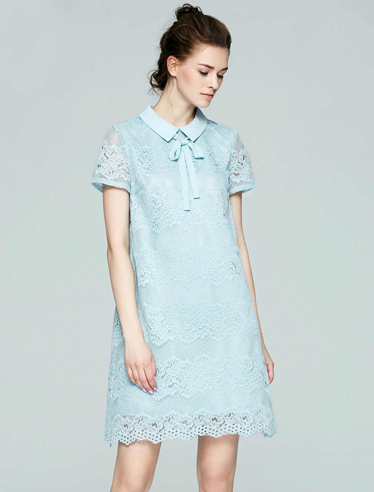 Lace Peter Pan Collar Cropped A-Line Dress