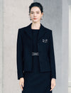 Wool Blend Notched-Lapel Three-Button Cropped Jacket