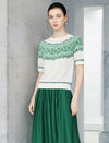 Fair Isle Pattern Short Sleeve Knit Top