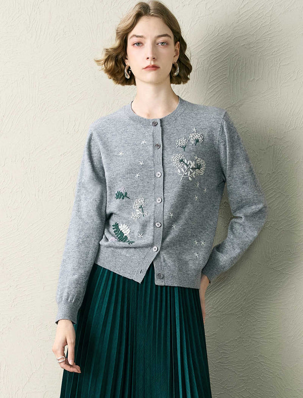 Embroidered Wool-Blend Cardigan