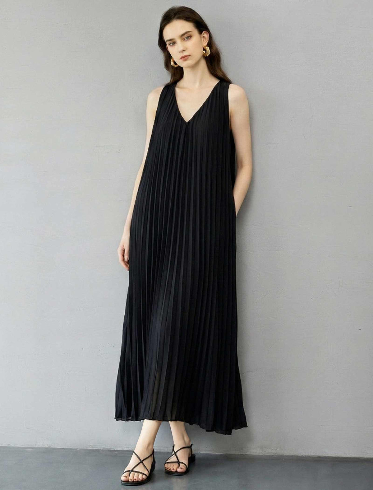 Intricate Pleated Halter Neck Gown