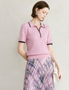 Contrast Trim Textured Knit Polo Short Sleeve Top