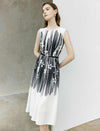 Printed Waist-Cinched Sleeveless Dress