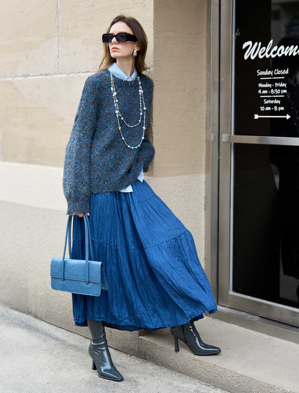 Royal Blue Crinkled Maxi Skirt