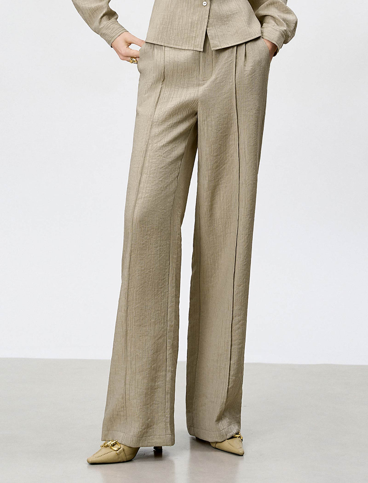 Tencel-Wool Blend Wide Leg Pants